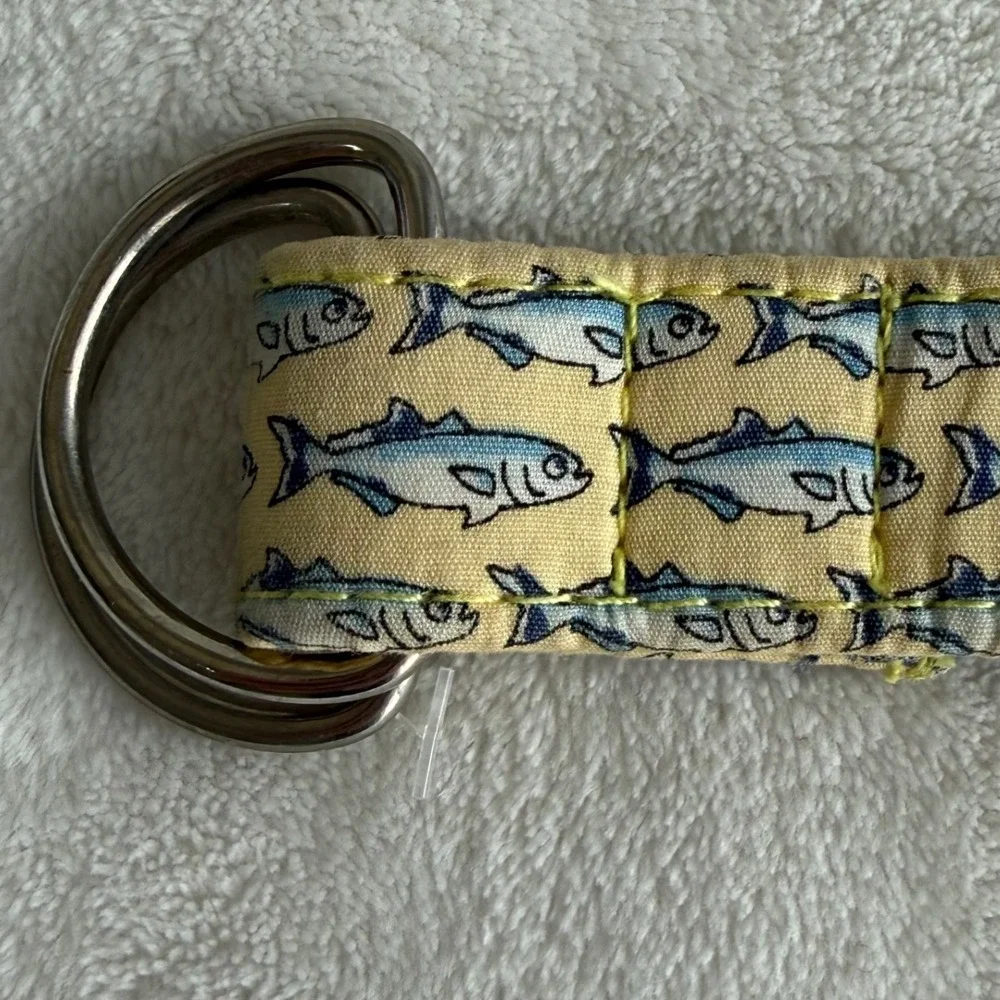 Vineyard Vines Unisex Cloth Belt Fish Print Yellow Size Large D Rings Preppy